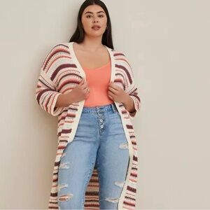 Torrid Striped Long Open Cardigan Women’s Plus Size 4 Cotton Kimono